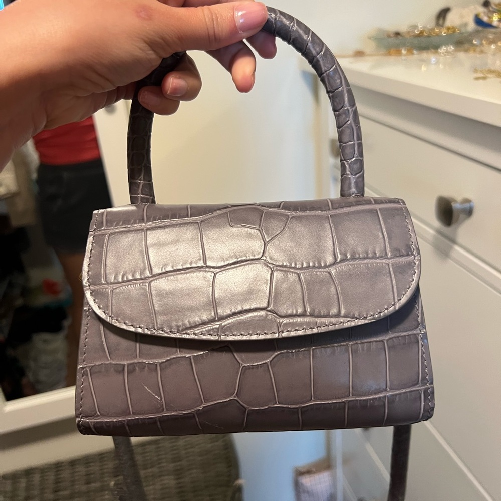 By Far crocodile top handle crossbody in gray